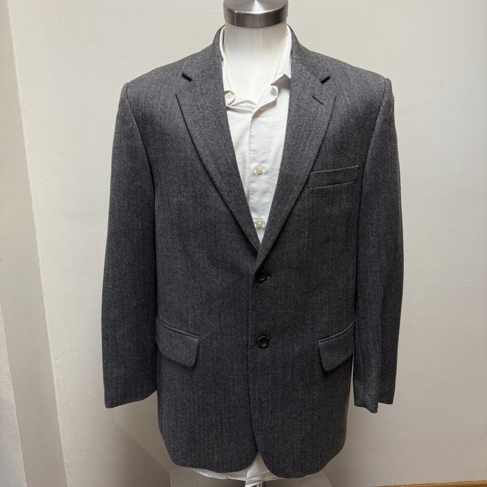 Joseph & Feiss Gold Mens 42S Gray Herringbone Blazer Jacket 100% Lambswool
